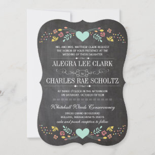 Folksy Rustic Floral Garland Chalkboard Wedding Invitation
