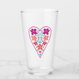 Folky Floral Heart Glass Cup
