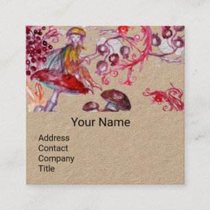 FOLLET OF MUSHROOMS Fantasy Floral Kraft Monogram Square Business Card