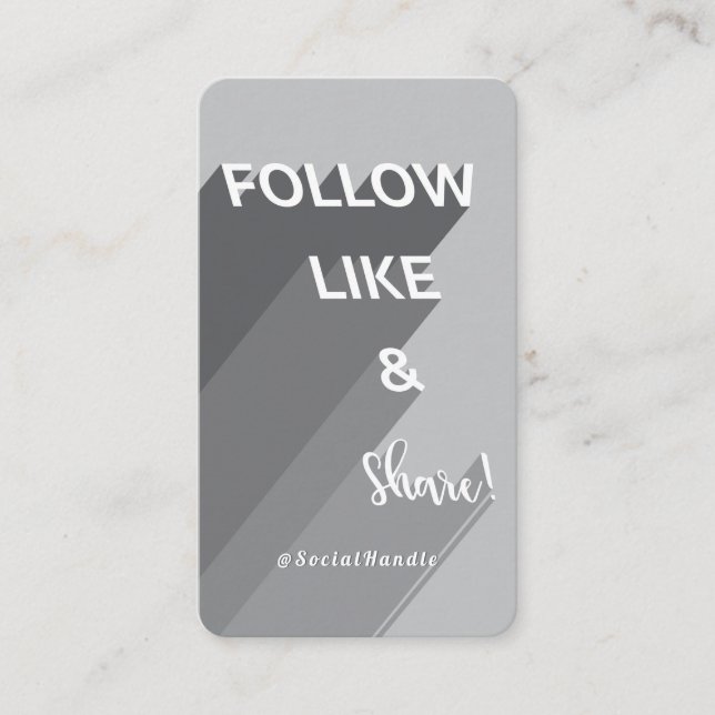 Follow, Like & Share Grey Social Media Photo Business Card (Front)