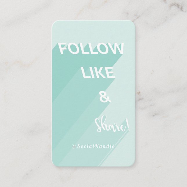 Follow, Like & Share Mint Green Social Media Photo Business Card (Front)