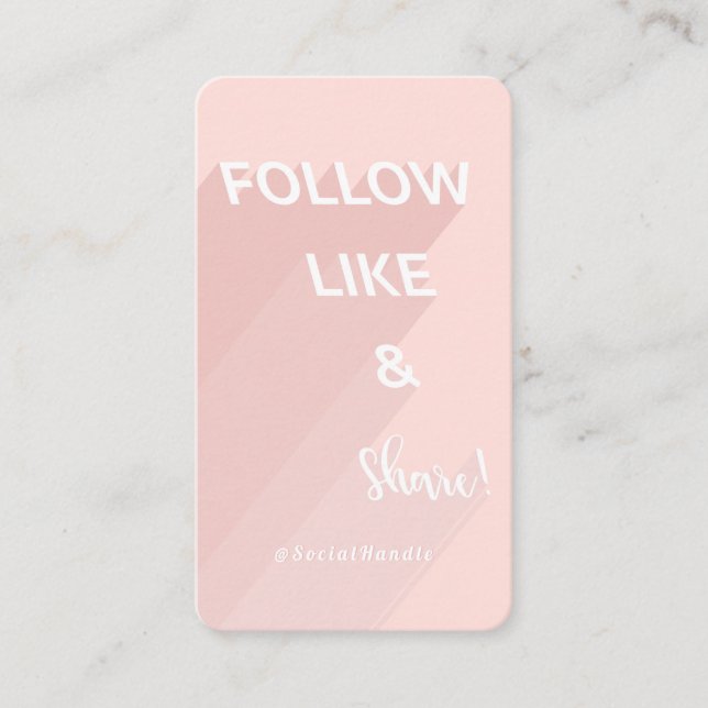 Follow, Like & Share Pink Social Media Photo Business Card (Front)