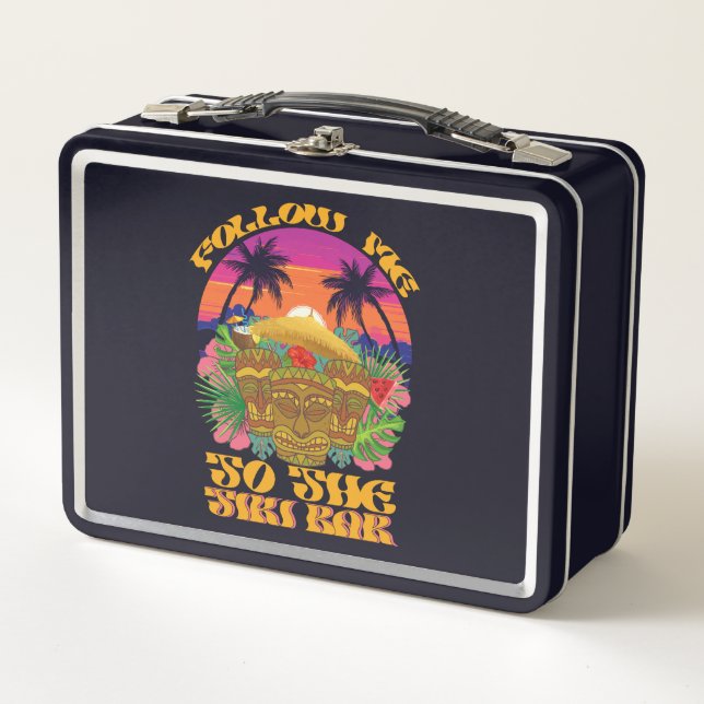 Follow Me To The Tiki Bar Hawaiian Luau Party  Metal Lunch Box (Front)
