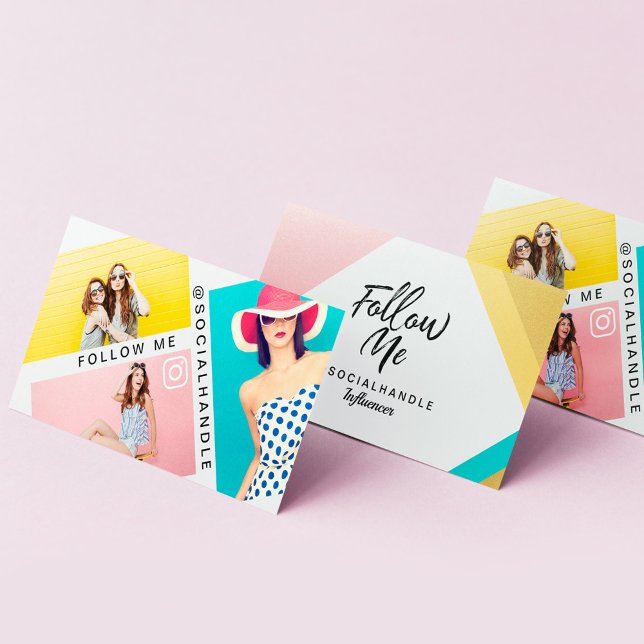 Follow Me Trendy Social Media Photo Layout White Business Card (Creator Uploaded)
