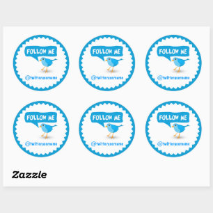 Follow Me Twitter Blue Bird Cool Round Stickers