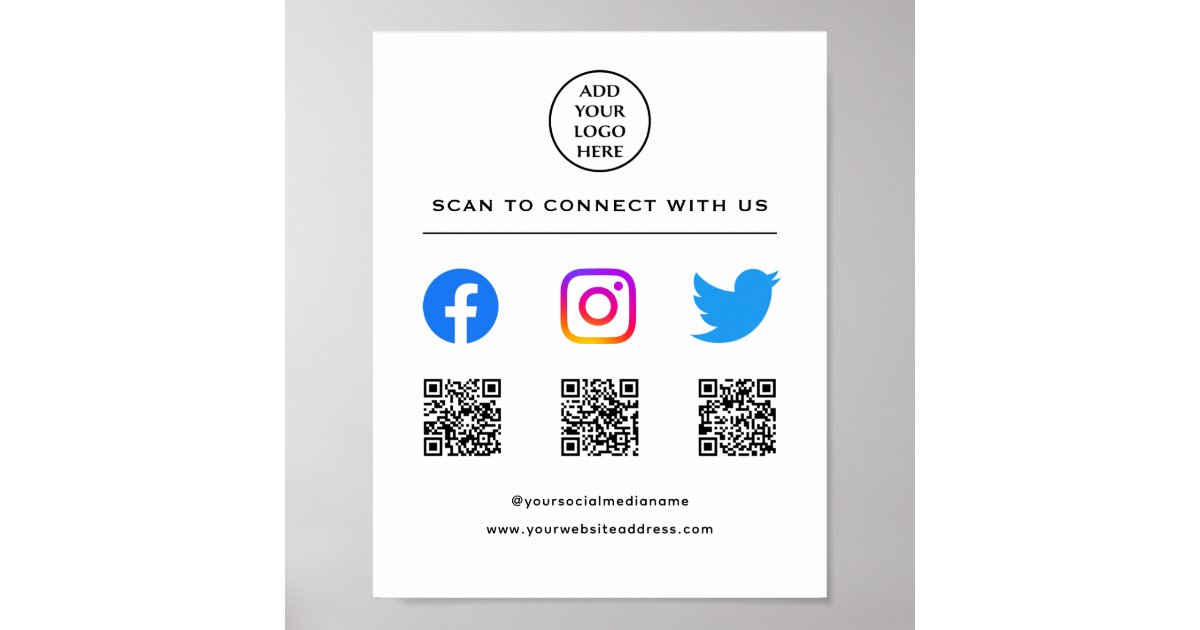 Follow Scan Me Connect With Us QR Code Your Logo Poster | Zazzle