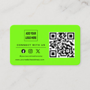 Follow Scan To Connect With Us Fluorescent Green Business Card