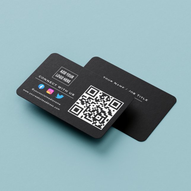 Follow Scan To Connect With Us QR Code Black White Business Card (Creator Uploaded)