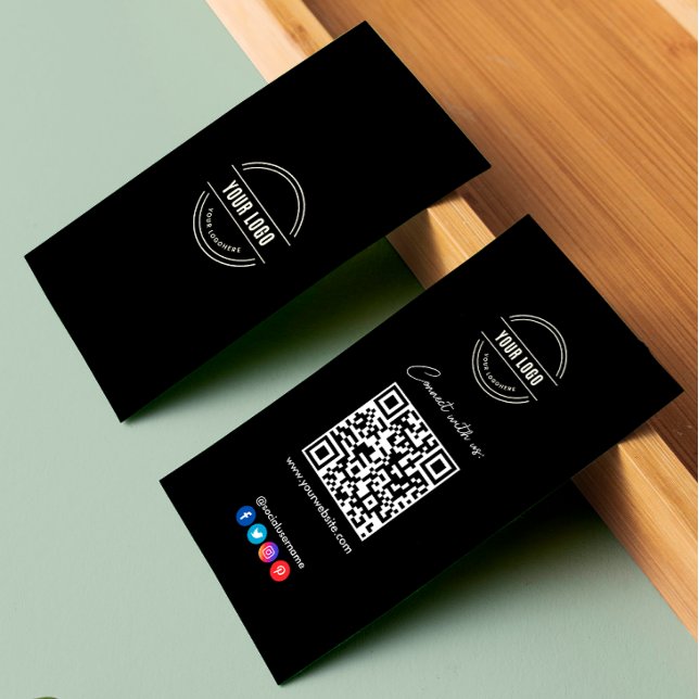 Follow Scan To Connect With Us QR Code Black White Business Card (Creator Uploaded)