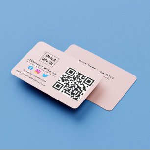 Follow Scan To Connect With Us QR Code Blush Pink Business Card