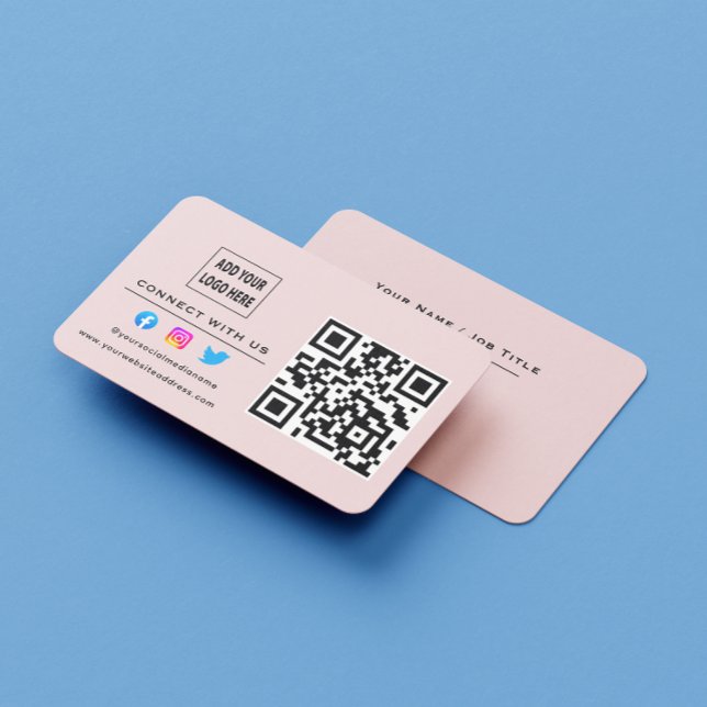 Follow Scan To Connect With Us QR Code Blush Pink Business Card (Creator Uploaded)