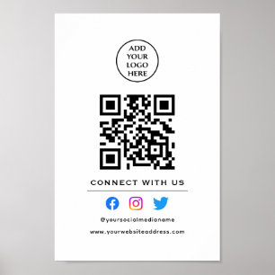 Follow Scan To Connect With Us QR Code Your Logo Poster