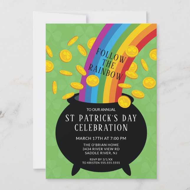 Follow the Rainbow St Patrick's Day Party Invitation (Front)