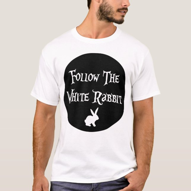 Follow the White Rabbit Alice, black circle T-Shirt (Front)