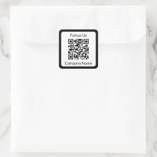 Follow Us Black and White Business Name QR Code  Square Sticker