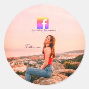 follow us facebook username social media photo  classic round sticker