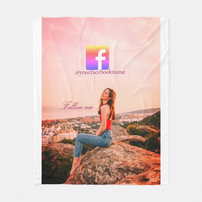 follow us facebook username social media photo  fleece blanket (Front)