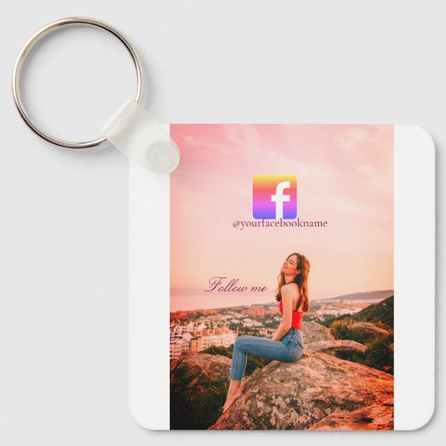 follow us facebook username social media photo  key ring (Front)
