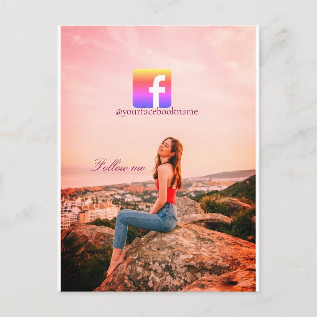 follow us facebook username social media photo  postcard (Front)