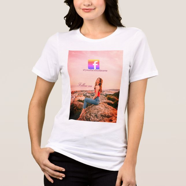 follow us facebook username social media photo  Tri-Blend shirt (Front)