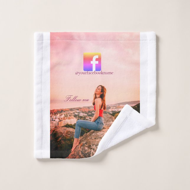 follow us facebook username social media photo  wash cloth (Wash Cloth)