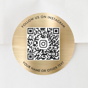 Follow Us On Instagram QR Code Gold Classic Round Sticker