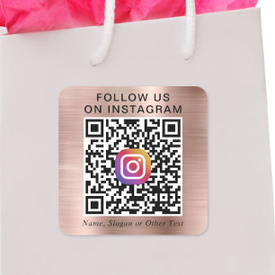 Follow Us On Instagram QR Code Rose Gold Square Sticker