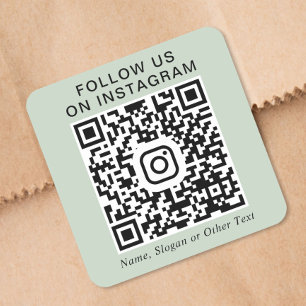 Follow Us On Instagram QR Code Sage Green Square Sticker