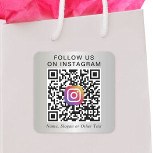 Follow Us On Instagram QR Code Silver Promotional Square Sticker