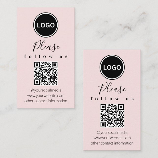 Follow us | QR code | Modern Blush Pink Business Card (Front/Back)