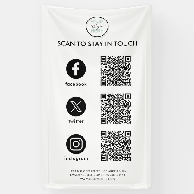 Follow Us Social Media QR Code Business Banner (Vertical)