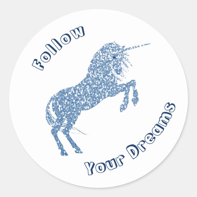 Follow Your Dreams Blue Magical Unicorn Stickers (Front)