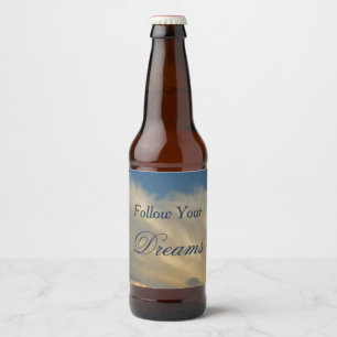 Follow Your Dreams Blue Sky Clouds Celebration Beer Bottle Label