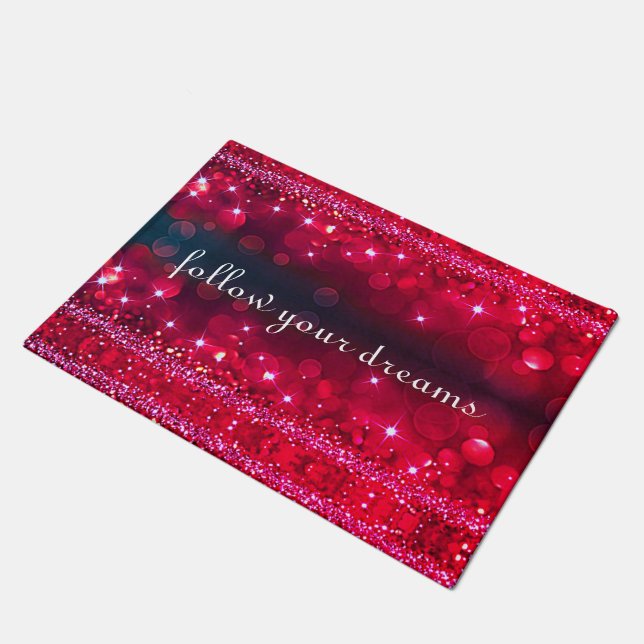 Follow Your Dreams Cherry Sparkle Door Mat (Angled)