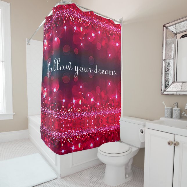 Follow Your Dreams Cherry Sparkle Shower Curtain (In Situ)