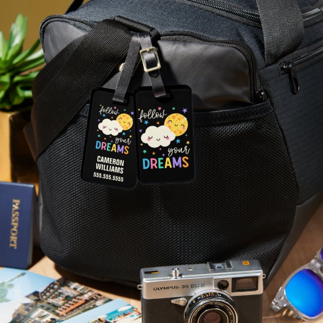 Follow Your Dreams | Cloud & Moon Luggage Tag (Front & Back)