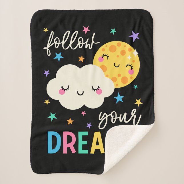 Follow Your Dreams | Cloud & Moon Sherpa Blanket (Front)