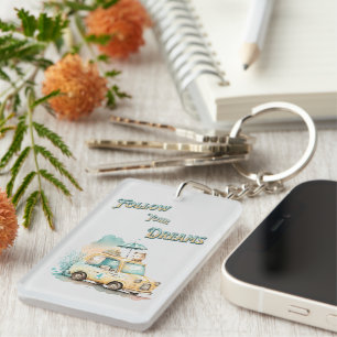 Follow your dreams cute little car watercolor key ring