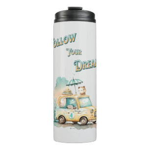 Follow your dreams cute little car watercolor thermal tumbler