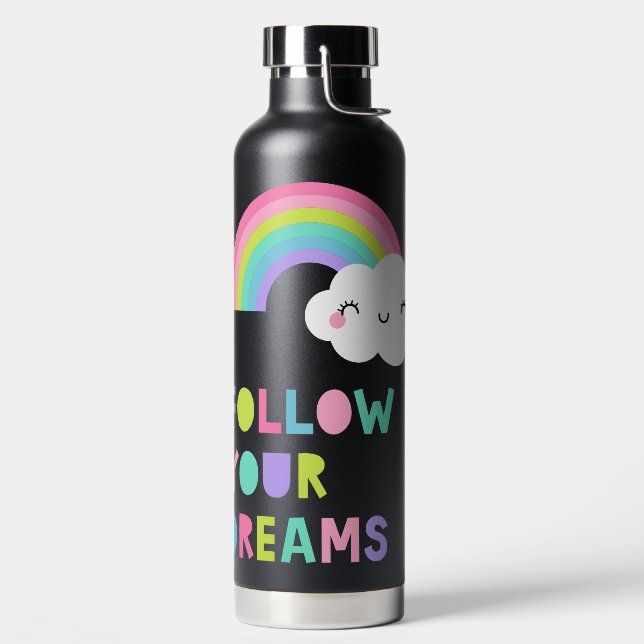 Follow Your Dreams Cute Rainbow Cloud Water Bottle (Left)