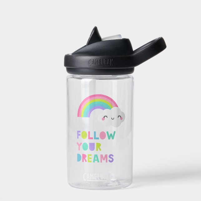 Follow Your Dreams Cute Rainbow Cloud Water Bottle (Left)