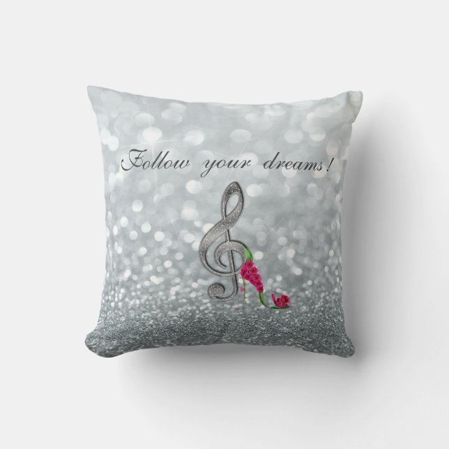 Follow your dreams, Glittery, Heels,Violine Key Cushion (Front)