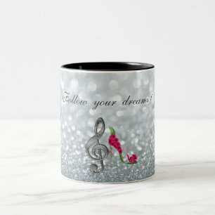 Follow your dreams, Glittery, Heels,Violine Key Two-Tone Coffee Mug