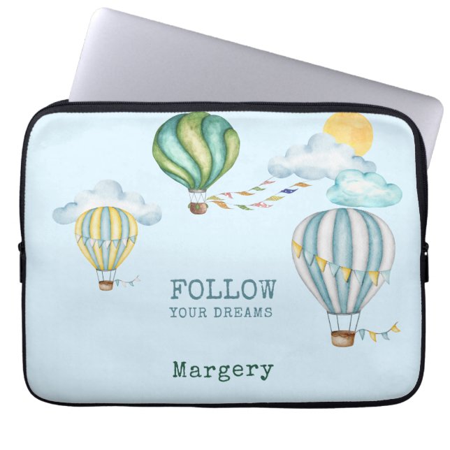 Follow Your Dreams Hot Air Balloons Illustration Laptop Sleeve (Front)