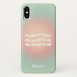 Follow Your Dreams Pastel Gradient Motivational iPhone X Case<br><div class="desc">Follow your dreams! Stylish Trendy Motivational phone case with a mint green peach grainy gradient texture and retro inspired waved text - a motivational item with your name in script calligraphy for School or Office in Pink, Purple, Blue. Customise this iPhone case with your own name. Also available as a...</div>