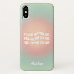 Follow Your Dreams Pastel Gradient Motivational Case-Mate iPhone Case<br><div class="desc">Follow your dreams! Stylish Trendy Motivational phone case with a mint green peach grainy gradient texture and retro inspired waved text - a motivational item with your name in script calligraphy for School or Office in Pink, Purple, Blue. Customise this iPhone case with your own name. Also available as a...</div>