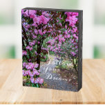 Follow Your Dreams Quote Garden Path Wooden Box Sign<br><div class="desc">Black painted,  wooden box sign designed for hanging or standing that features the photo image of a botanical garden full of beautiful,  pink rhododendron flowers lining a pathway,  along with an inspiring and motivational quote that reads,  "Follow Your Dreams." A lovely decoration for any room!</div>