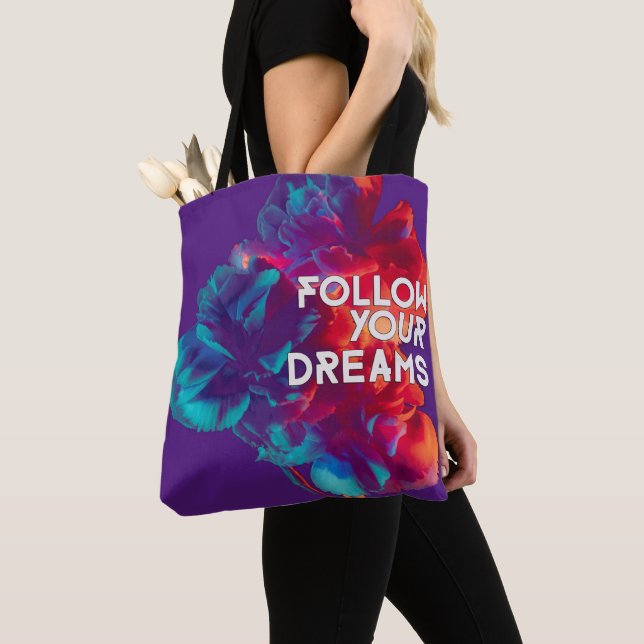 Follow Your Dreams Quotes Colourful Flowers Tote Bag (Close Up)