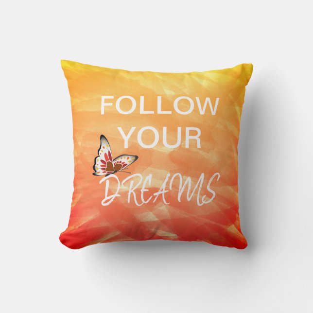 Follow Your Dreams Watercolour Butterfly Inspire Cushion (Front)