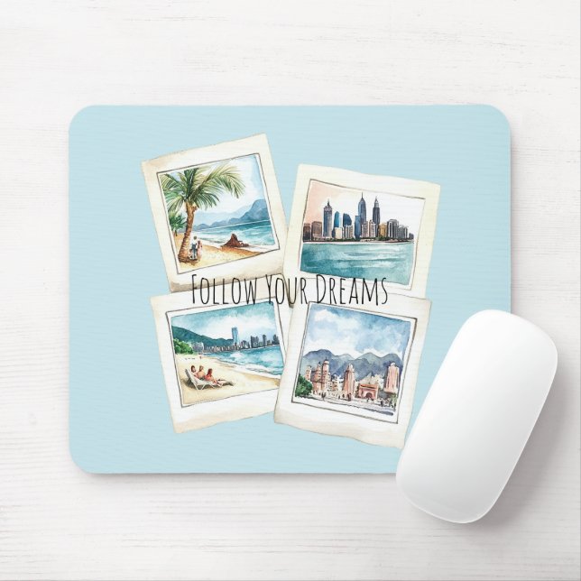 Follow Your Dreams World Travel Mouse Mat (With Mouse)